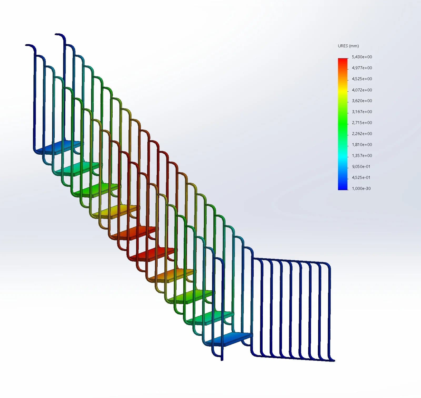 Calcul de structure : cartographie des déformations de l’escalier sous une charge de 150 kg